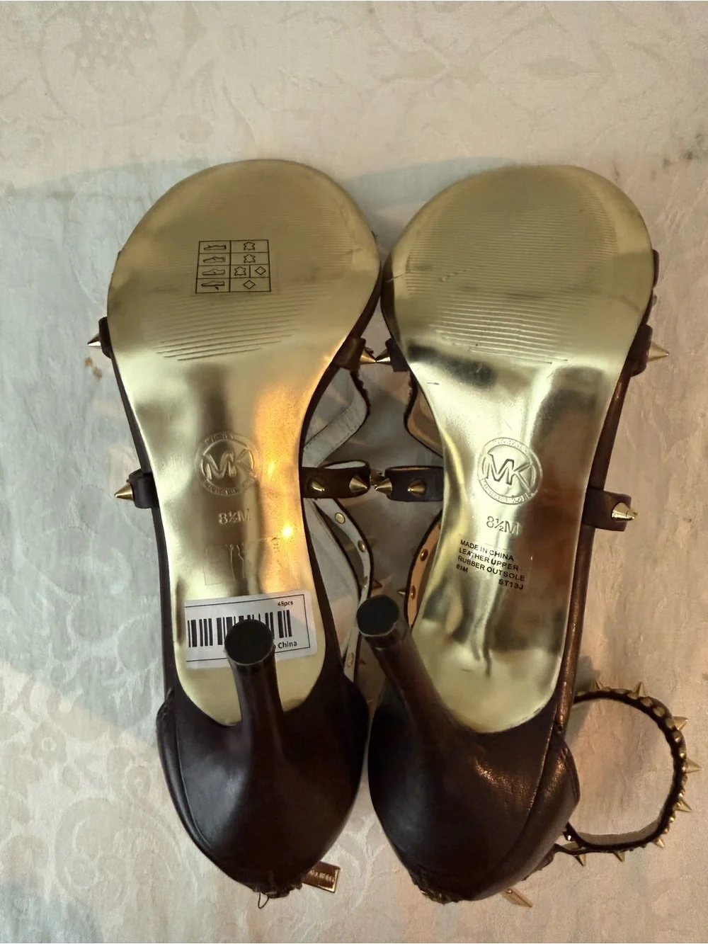 Stunning Michael Kors Brown Studded Crystal Leather Heels Sandals 8.5M (NWOB)